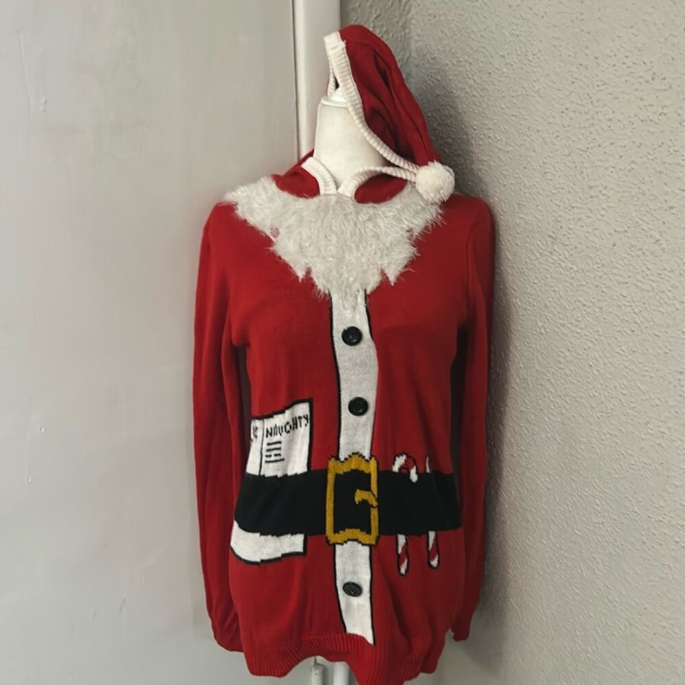 Rue21 Red/Black Holiday Christmas Santa Hooded Ugly Sweater S Cosplay Kidcore